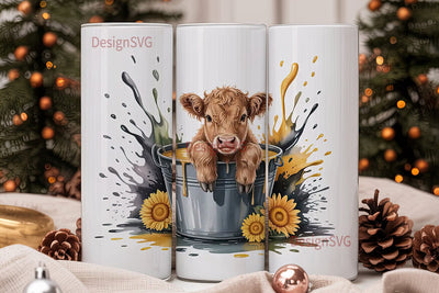Highland Cow in Bucket 20oz Tumbler Wrap Sublimation DesignSVG 