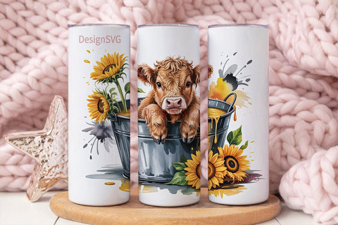 Highland Cow in Bucket 20oz Tumbler Wrap Sublimation DesignSVG 