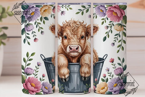 Highland Cow in Bucket 20oz Tumbler Wrap Sublimation sassyprint 