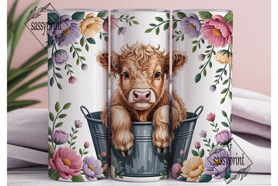 Highland Cow in Bucket 20oz Tumbler Wrap Sublimation sassyprint 