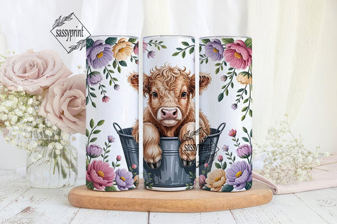 Highland Cow in Bucket 20oz Tumbler Wrap Sublimation sassyprint 
