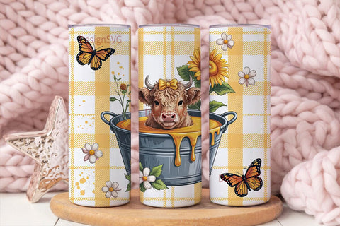 Highland Cow in Tub 20oz Tumbler Wrap Sublimation DesignSVG 