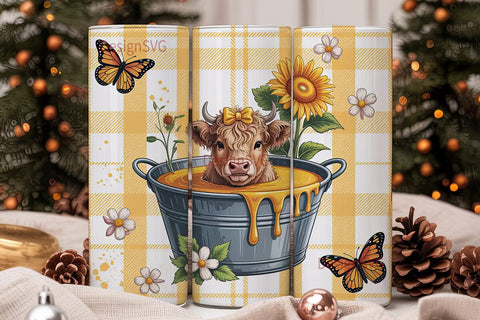 Highland Cow in Tub 20oz Tumbler Wrap Sublimation DesignSVG 