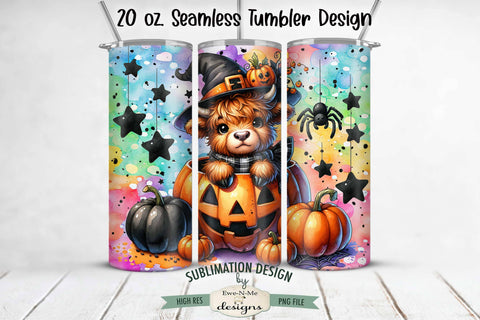 Highland Cow Jack O Lantern | Seamless 20 oz Tumbler Design Sublimation Ewe-N-Me Designs 