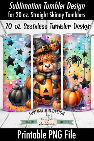 Highland Cow Jack O Lantern | Seamless 20 oz Tumbler Design Sublimation Ewe-N-Me Designs 