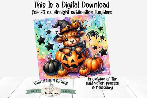 Highland Cow Jack O Lantern | Seamless 20 oz Tumbler Design Sublimation Ewe-N-Me Designs 