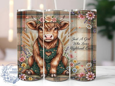 Highland Cow Just A Girl 20oz Tumbler, Just A Girl, Cow Lover, Anthropomorphic Calf, Rustic Farmhouse, Skinny Tumbler, Sublimation PNG Sublimation ToriDesigns 