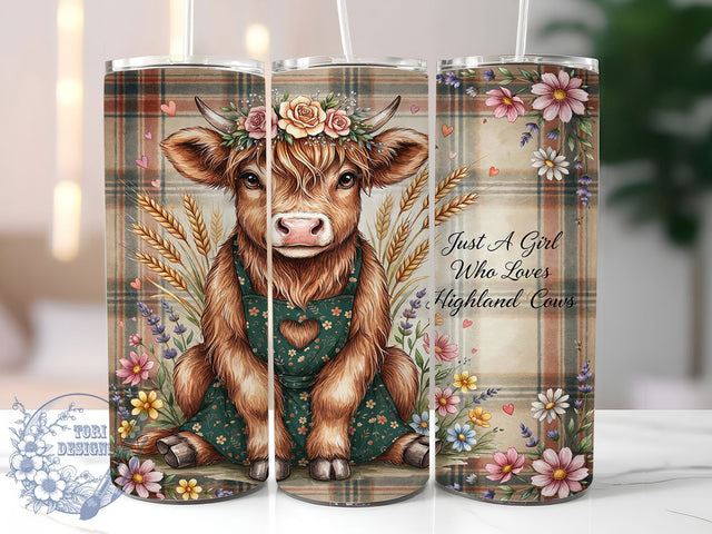 Highland Cow Just A Girl 20oz Tumbler, Just A Girl, Cow Lover, Anthropomorphic Calf, Rustic Farmhouse, Skinny Tumbler, Sublimation PNG Sublimation ToriDesigns 