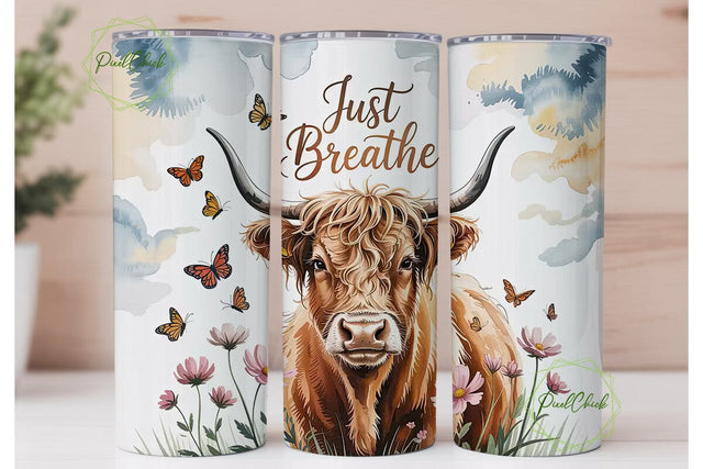 Highland Cow Just Breathe 20oz Tumbler Sublimation PixelChick 