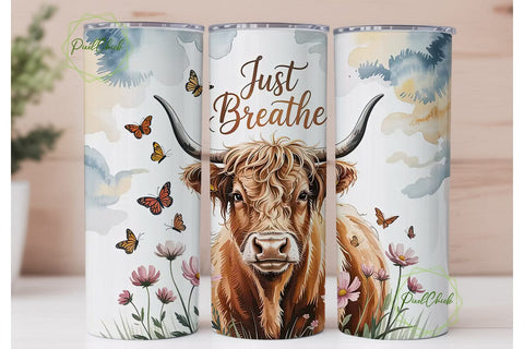 Highland Cow Just Breathe 20oz Tumbler Sublimation PixelChick 