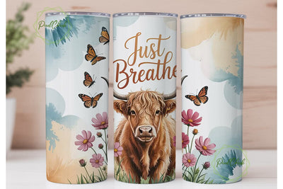 Highland Cow Just Breathe 20oz Tumbler Sublimation PixelChick 