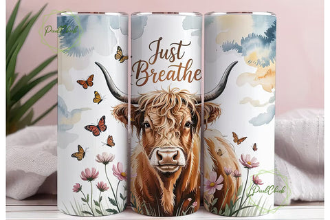 Highland Cow Just Breathe 20oz Tumbler Sublimation PixelChick 