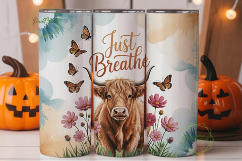 Highland Cow Just Breathe 20oz Tumbler Sublimation PixelChick 