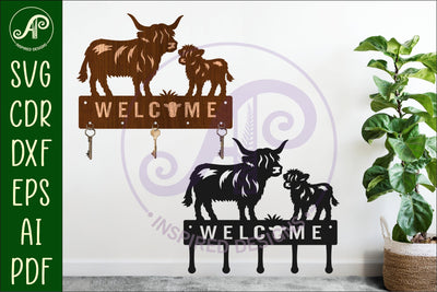 Highland Cow Key holder designs for wood and metal SVG APInspireddesigns 