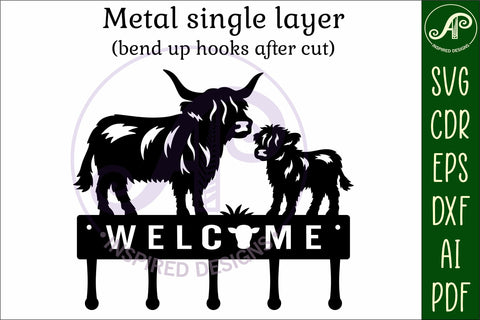 Highland Cow Key holder designs for wood and metal SVG APInspireddesigns 