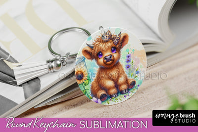 Highland Cow Keychain - Baby Cow Keychain Sublimation Design Sublimation OrangeBrushStudio 