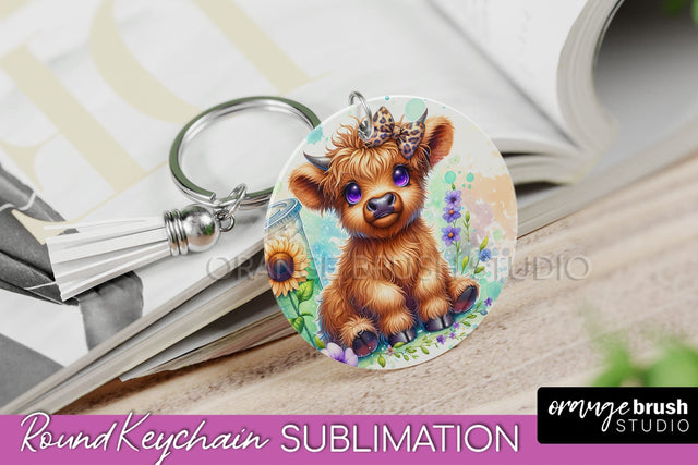 Highland Cow Keychain - Baby Cow Keychain Sublimation Design Sublimation OrangeBrushStudio 