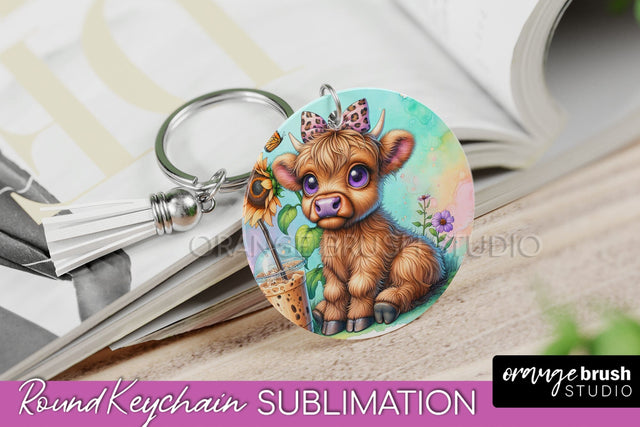 Highland Cow Keychain - Baby Cow Keychain Sublimation Design Sublimation OrangeBrushStudio 