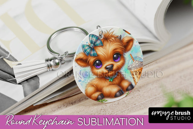 Highland Cow Keychain - Baby Cow Keychain Sublimation Design Sublimation OrangeBrushStudio 