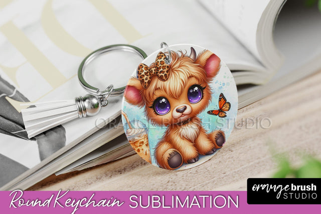 Highland Cow Keychain - Baby Cow Keychain Sublimation Design Sublimation OrangeBrushStudio 