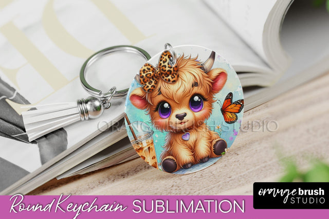 Highland Cow Keychain - Baby Cow Keychain Sublimation Design Sublimation OrangeBrushStudio 