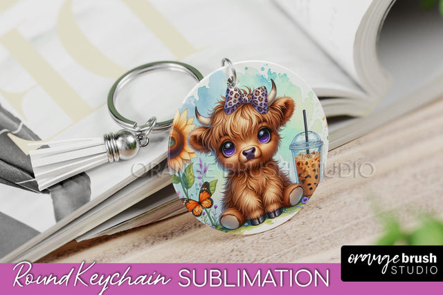 Highland Cow Keychain - Baby Cow Keychain Sublimation Design Sublimation OrangeBrushStudio 