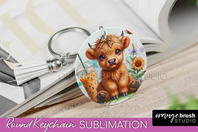 Highland Cow Keychain - Baby Cow Keychain Sublimation Design Sublimation OrangeBrushStudio 