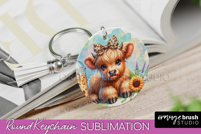 Highland Cow Keychain - Baby Cow Keychain Sublimation Design Sublimation OrangeBrushStudio 