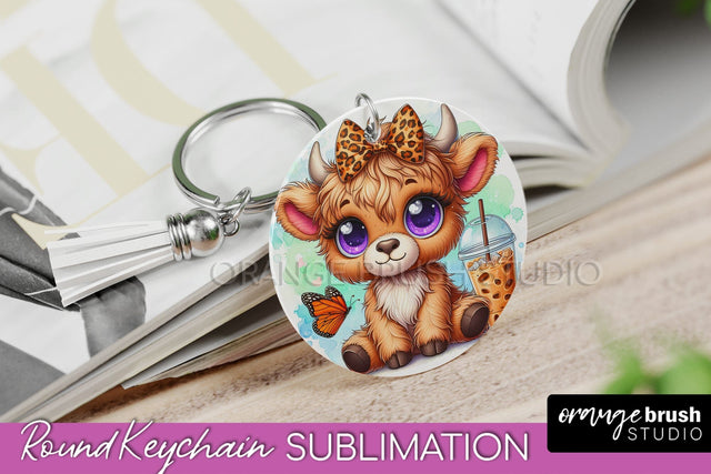 Highland Cow Keychain - Baby Cow Keychain Sublimation Design Sublimation OrangeBrushStudio 