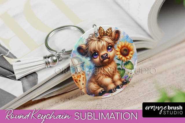 Highland Cow Keychain - Baby Cow Keychain Sublimation Design Sublimation OrangeBrushStudio 