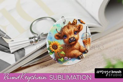 Highland Cow Keychain - Baby Cow Keychain Sublimation Design Sublimation OrangeBrushStudio 