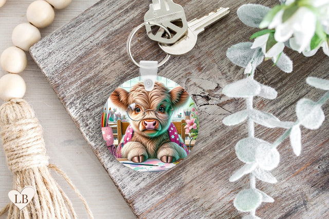 Highland Cow Keychain Sublimation, Cute Key Ring PNG Sublimation BijouBay 