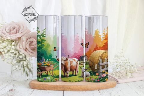 Highland Cow & Lamb 20oz Tumbler Wrap Sublimation sassyprint 