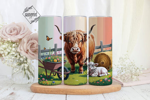 Highland Cow & Lamb 20oz Tumbler Wrap Sublimation sassyprint 