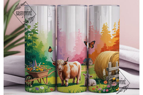 Highland Cow & Lamb 20oz Tumbler Wrap Sublimation sassyprint 