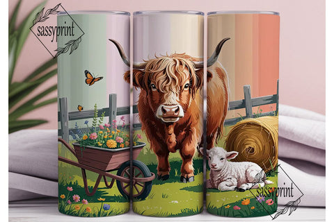 Highland Cow & Lamb 20oz Tumbler Wrap Sublimation sassyprint 