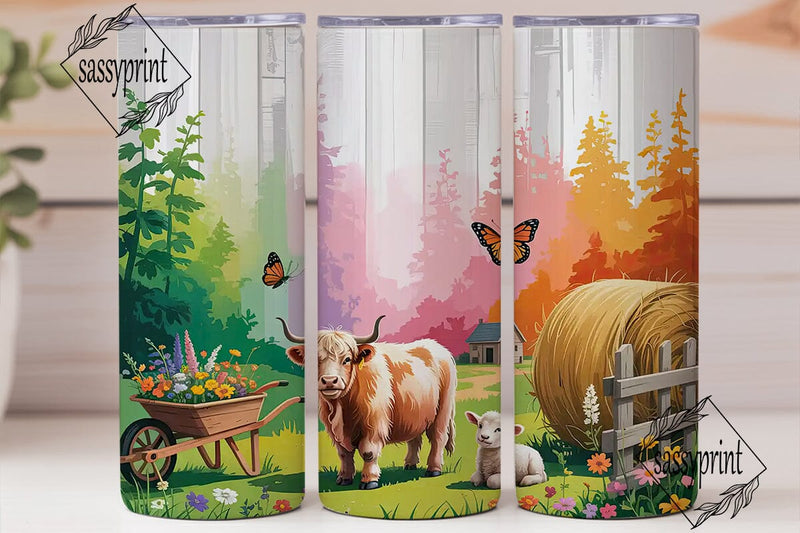 Highland Cow & Lamb 20oz Tumbler Wrap Sublimation sassyprint 