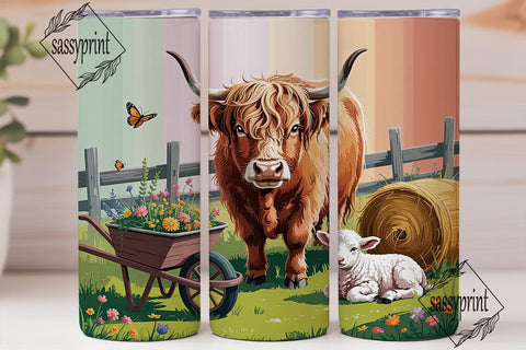 Highland Cow & Lamb 20oz Tumbler Wrap Sublimation sassyprint 