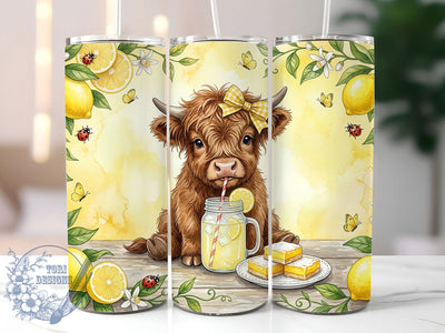 Highland Cow Lemonade 20oz Tumbler, Highland cow lemonade, Highland cow tumbler, 20oz skinny tumbler, Cute cow design, Sublimation tumbler wrap, Lemonade fruit print, Summer cow pattern Sublimation ToriDesigns 