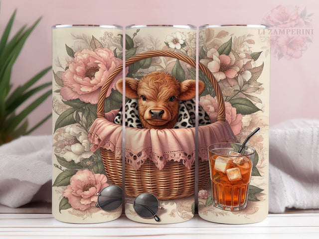 Highland Cow Leopard 20oz Tumbler Wrap PNG, Highland Cow Tumbler Png, Straight & Tapered Tumbler Wrap, Instant Digital Download Sublimation Li Zamperini 