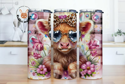 Highland Cow Leopard Heart Sunglasses 20 oz Skinny Tumbler Sublimation Design, Highland Cow Tumbler Wrap, Highland Cow PNG Sublimation Rabbitmakies 