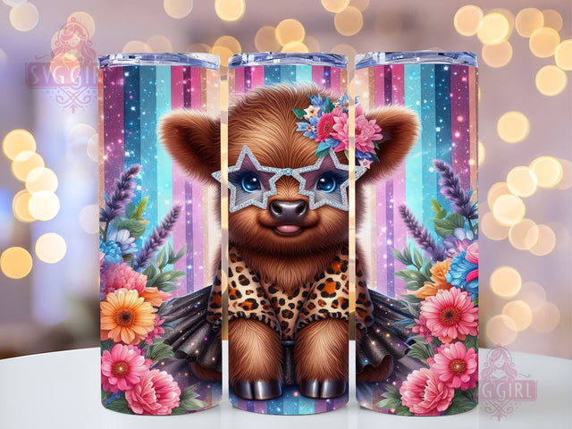 Highland Cow Leopard Star Sunglasses 20oz Tumbler Wrap Sublimation Design, Straight Tapered Tumbler Wrap, Highland Cow Tumbler Png, Instant Digital Download Sublimation SvggirlplusArt 