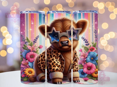 Highland Cow Leopard Star Sunglasses 20oz Tumbler Wrap Sublimation Design, Straight Tapered Tumbler Wrap, Highland Cow Tumbler Png, Instant Digital Download Sublimation SvggirlplusArt 
