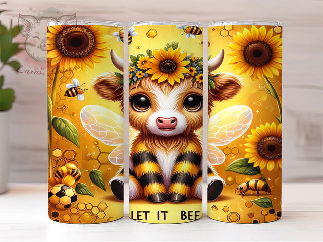 Highland Cow Let It Bee Tumbler, Let It Bee Tumbler Wrap, Cute Cow and Bee Cup, 20oz Farm Life Tumbler, Rustic Country Sublimation PNG, Boho Cow Print Cup, Trendy Bee Lover Tumbler Sublimation Lara' s Designs 