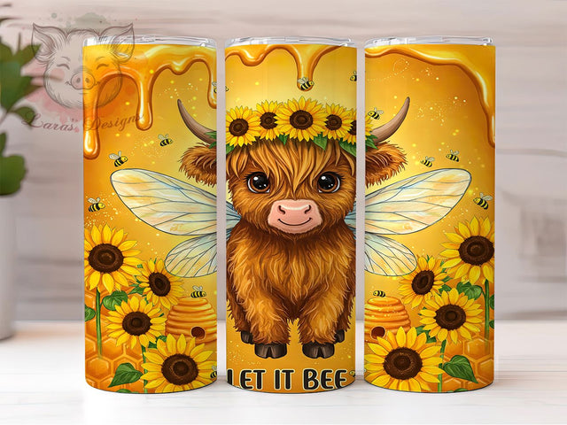 Highland Cow Let It Bee Tumbler, Let It Bee Tumbler Wrap, Cute Cow and Bee Cup, 20oz Farm Life Tumbler, Rustic Country Sublimation PNG, Boho Cow Print Cup, Trendy Bee Lover Tumbler Sublimation Lara' s Designs 