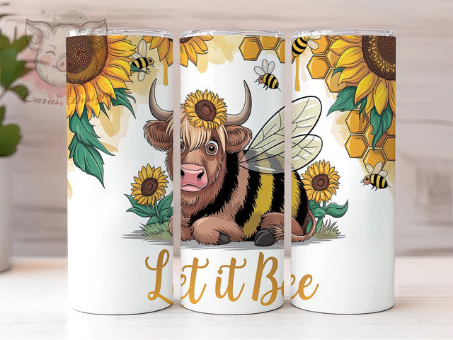 Highland Cow Let It Bee Tumbler, Let It Bee Tumbler Wrap, Cute Cow and Bee Cup, 20oz Farm Life Tumbler, Rustic Country Sublimation PNG, Boho Cow Print Cup, Trendy Bee Lover Tumbler Sublimation Lara' s Designs 