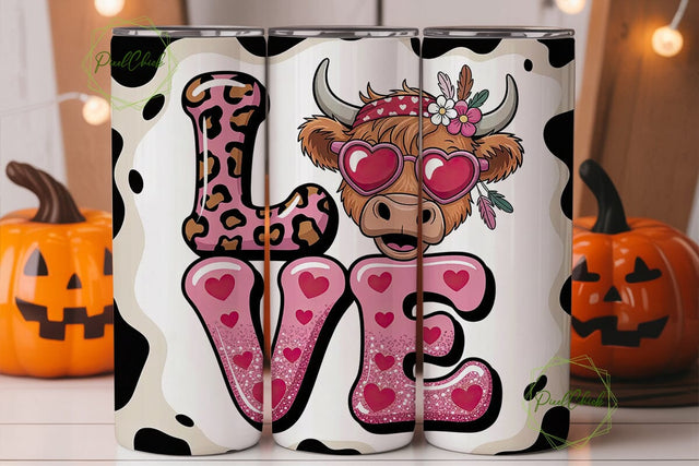 Highland Cow Love 20oz Tumbler Wrap Sublimation PixelChick 