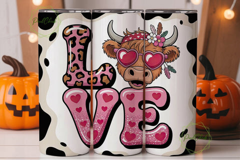 Highland Cow Love 20oz Tumbler Wrap Sublimation PixelChick 