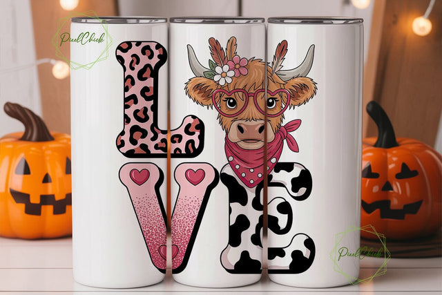 Highland Cow Love 20oz Tumbler Wrap Sublimation PixelChick 