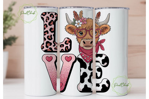 Highland Cow Love 20oz Tumbler Wrap Sublimation PixelChick 